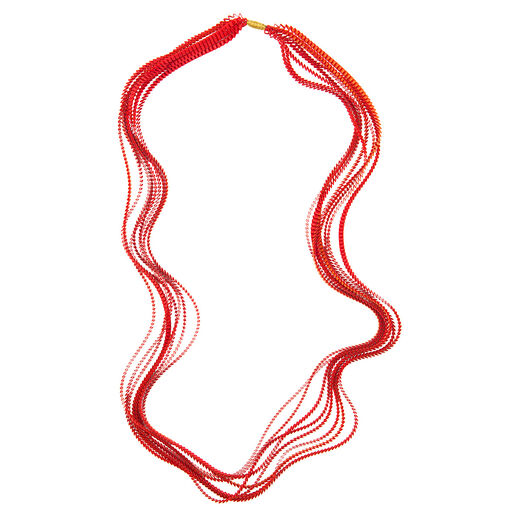 Red and orange pleat long necklace by Alexandra Tsoukala